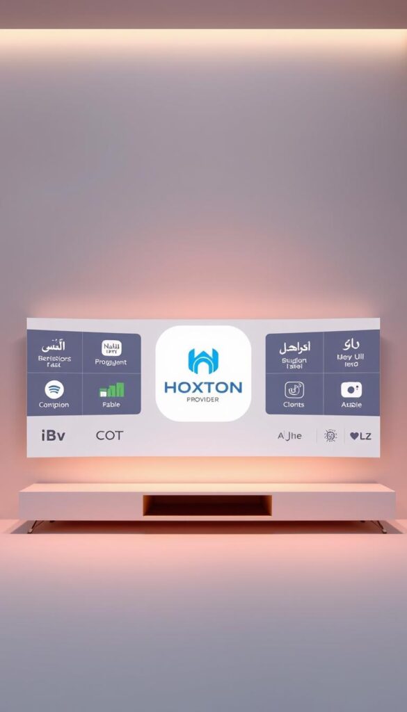 A sleek, minimalist digital interface showcasing the Hoxtoon Provider brand, featuring an elegant arrangement of stylized Arabic-language IPTV app icons and logos, conveying a sense of high-quality, lifetime free access to a diverse range of Arabic television content. The scene is bathed in a soft, warm lighting that creates a visually appealing and inviting atmosphere, emphasizing the user-friendly and accessible nature of the IPTV service. The overall composition is carefully balanced, with a focus on simplicity and clean design, reflecting the modern and sophisticated appeal of the Hoxtoon Provider platform.