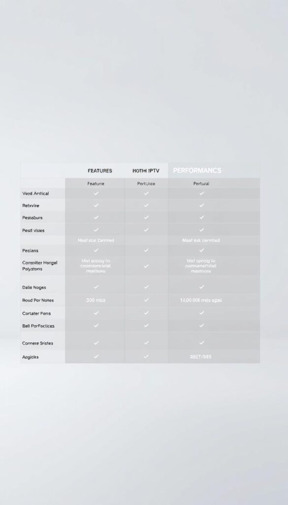 A sleek, modern comparison of the Hoxtoon Provider IPTV service and other leading IPTV options in Portugal. A clean, minimalist layout shows key features, pricing, and performance metrics side-by-side, presented in a well-lit, high-contrast studio setting with a sophisticated, neutral color palette. The Hoxtoon Provider brand is prominently displayed, with a sharp focus on the service's unique offerings that set it apart from the competition. The overall impression is one of professionalism, clarity, and an emphasis on the data-driven decision-making needs of the target audience.