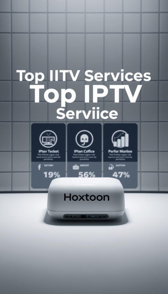 A sleek, modern comparison of top IPTV services, featuring Hoxtoon Provider prominently in the foreground. In the middle ground, stylized icons and graphs illustrate key features and performance metrics of competing providers. The background is a minimalist, monochromatic grid, lending an air of professionalism and objectivity. Soft, directional lighting highlights the Hoxtoon branding, conveying a sense of quality and reliability. The overall mood is one of informed decision-making, with a clean, data-driven aesthetic that complements the subject matter.