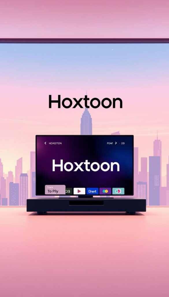 A sleek, modern illustration of the "Hoxtoon Provider" IPTV service. In the foreground, a stylized device displaying a streaming interface with crisp, high-definition content. The middle ground features the Hoxtoon logo, prominently displayed in a clean, minimalist design. The background showcases a minimalist cityscape, with skyscrapers and a vibrant, neon-tinged sky, conveying a sense of technological sophistication and urban connectivity. The overall tone is one of high-quality, reliable IPTV service, with a focus on the Hoxtoon brand and its seamless, user-friendly experience. Lit by a warm, diffused lighting that creates depth and atmosphere.