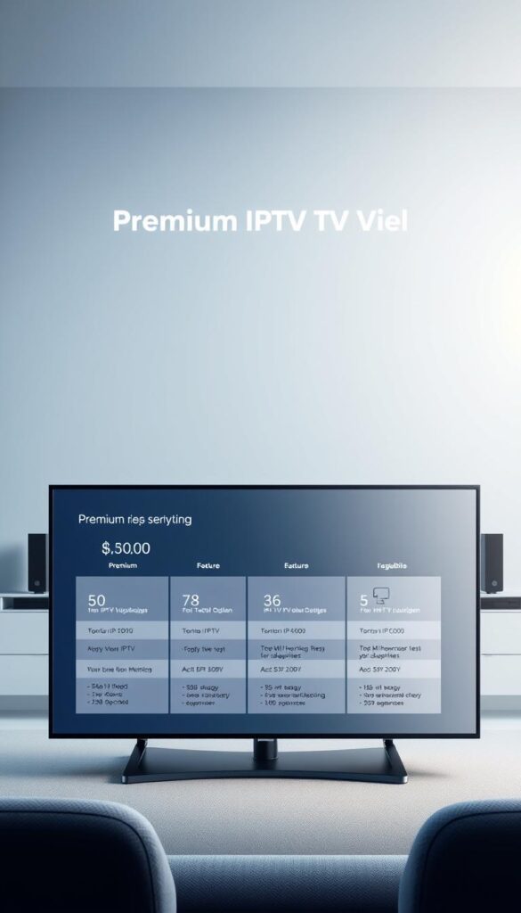 A sleek, modern illustration showcasing the premium IPTV service packages offered by the Hoxtoon Provider. In the foreground, a floating display panel presents the tiered subscription plans, with clear pricing and feature breakdowns. The middle ground features minimalist icons and infographic elements to visually communicate the service's capabilities. In the background, a clean, gradient-based environment sets a professional, high-tech atmosphere. Lighting is soft and diffused, with a subtle depth of field blur. The overall composition conveys a sense of clarity, reliability, and value for the IPTV services.