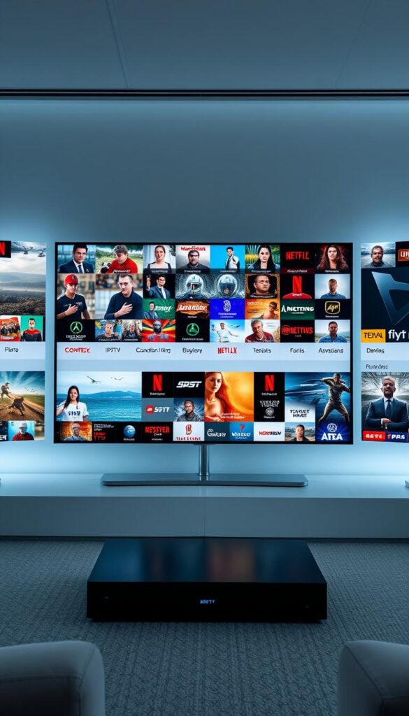 A sleek, modern interface showcasing the impressive 21,000+ channel selection of the Hoxtoon Provider IPTV service for Scandinavia. A clean, minimalist layout highlights the diverse content, from popular Nordic news and sports to niche cultural programming, all beautifully displayed on high-resolution displays. Subtle lighting and camera angles emphasize the advanced technology and premium user experience, conveying the service's ability to cater to the diverse entertainment needs of Scandinavian viewers.