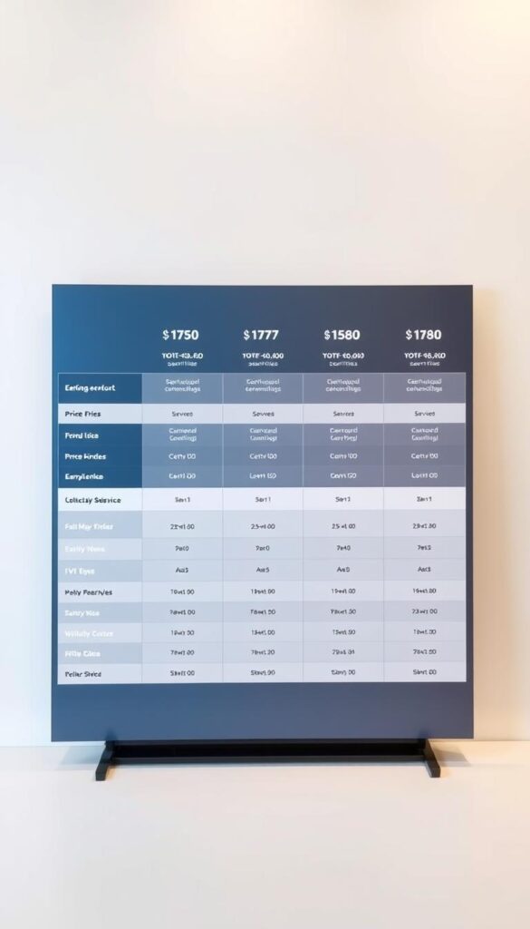 A sleek, modern table displaying the pricing plans of the Hoxtoon IPTV provider. The table is set against a minimalist background, with clean lines and a neutral color palette. The plans are presented in a clear, organized manner, with distinct columns for the different service tiers. The table is well-lit, with soft, directional lighting that emphasizes the details and highlights the key information. The overall composition conveys a sense of professionalism and value, reflecting the quality and reliability of the Hoxtoon IPTV service.