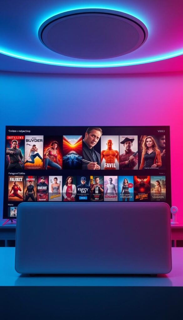 A vibrant and visually compelling digital entertainment hub, showcasing the expansive video-on-demand (VOD) library of the Hoxtoon Provider IPTV service. In the foreground, a sleek, minimalist interface displays a curated selection of movie, TV, and lifestyle content thumbnails, inviting the viewer to explore the diverse offerings. The middle ground features a dynamic array of genre icons, highlighting the depth and breadth of the VOD collection, from action-packed blockbusters to thought-provoking documentaries. In the background, a soft, cinematic lighting sets the mood, creating a visually captivating and immersive experience that celebrates the Hoxtoon Provider's commitment to delivering a premium IPTV service with an unparalleled VOD content variety.