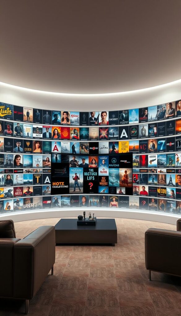 Expansive on-demand library, showcasing the diverse content of the Hoxtoon Provider IPTV service in Portugal. A vast, meticulously curated collection of over 150,000 movies, TV shows, and documentaries, spanning a wide range of genres and languages. Sleek, modern interface with intuitive navigation, allowing seamless exploration of this extensive video-on-demand treasure trove. Soft, diffused lighting illuminates the clean, minimalist design, creating an inviting atmosphere for discovering Portuguese entertainment at its finest. Cinematic camera angles highlight the depth and breadth of the Hoxtoon Provider VOD library, a true haven for discerning viewers.