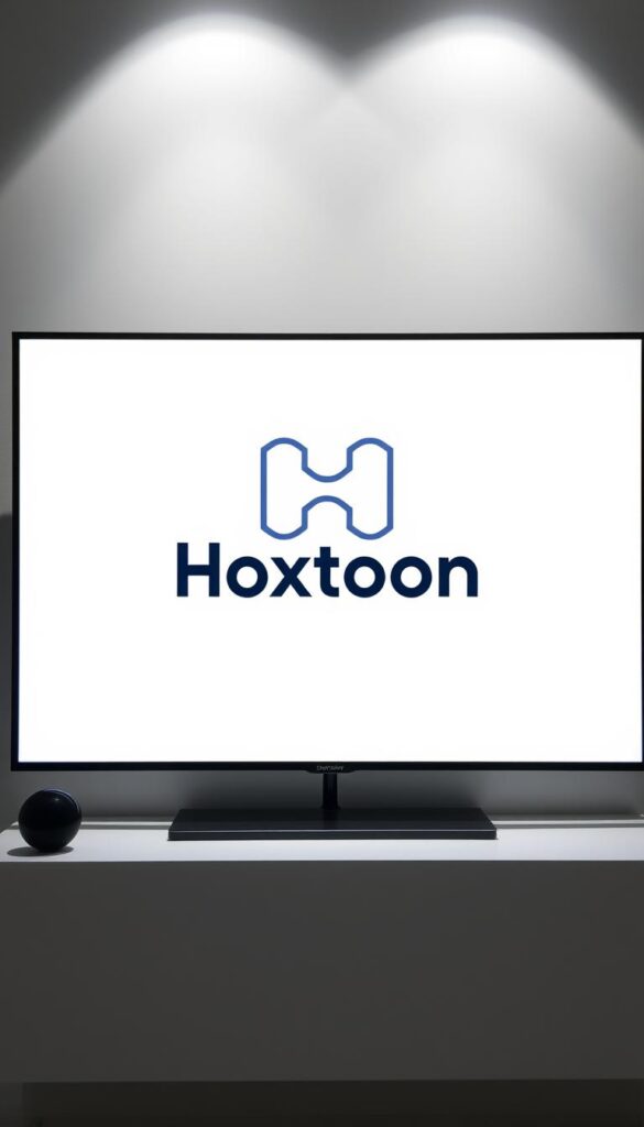 Hoxtoon Provider: a sleek, modern, and premium IPTV service with a vast library of international channels. A minimalist, well-designed logo prominently displayed on a clean, white background. The logo is crisp, bold, and striking, conveying a sense of reliability and professionalism. The scene is illuminated by soft, directional lighting, creating depth and dimension. The overall mood is one of sophistication, trustworthiness, and technological innovation, befitting a leading IPTV provider in the USA.
